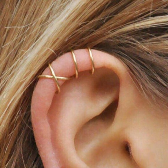 Jewelry - Gold Tone Delicate Bar Ear Cuffs Earrings Pair Set